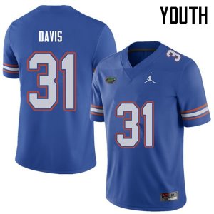 Youth Florida Gators #31 Shawn Davis NCAA Jordan Brand Royal Authentic Stitched College Football Jersey JXY5662VL